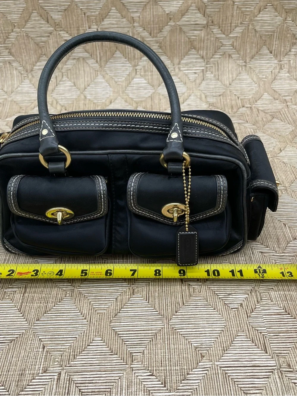 Vtg COACH Y2K Legacy Turnlock Blk Leather & Nylon Mini Boston Satchel Bag 4452